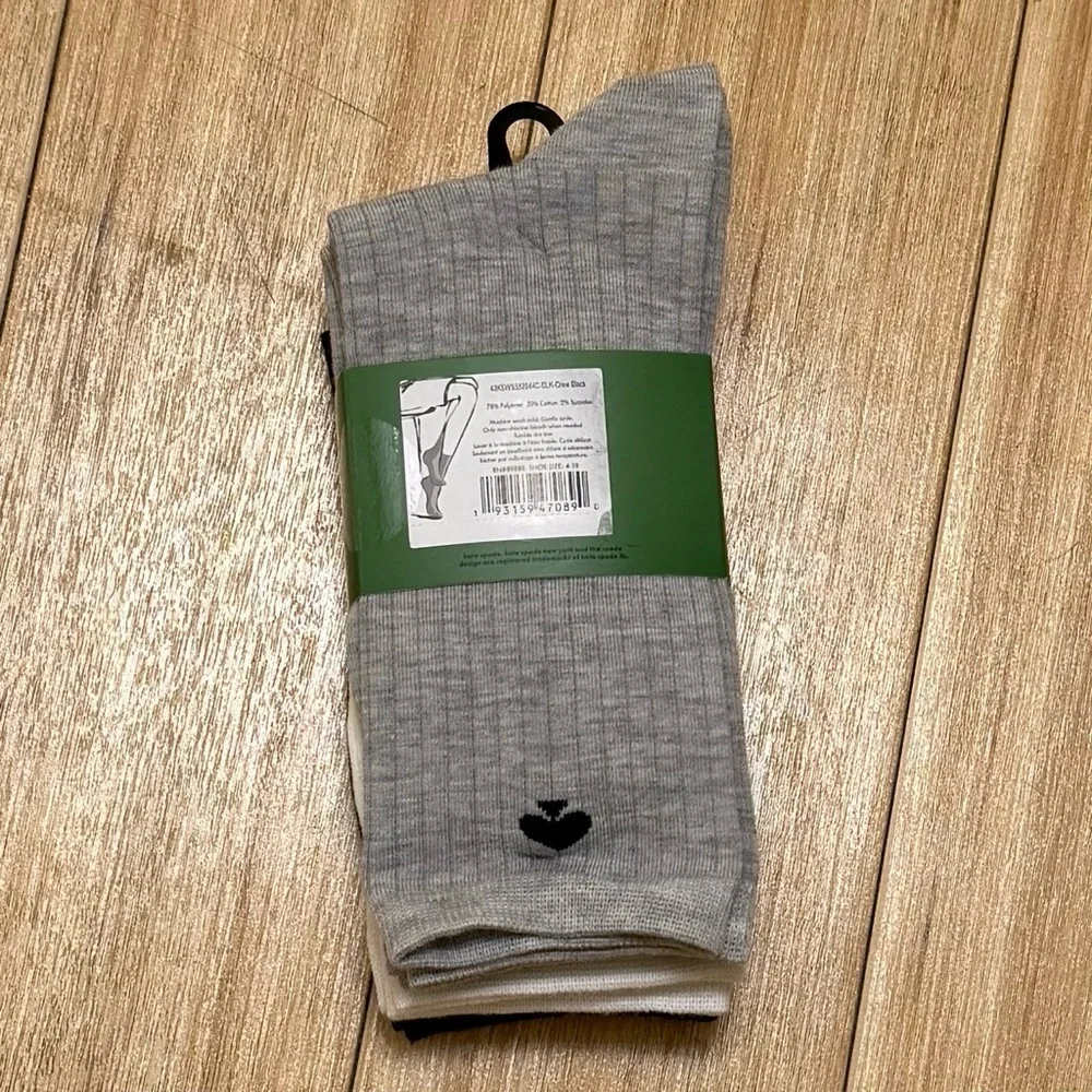 Kate Spade 6-Pack Ribbed Crew Socks | Black White Grey Logo